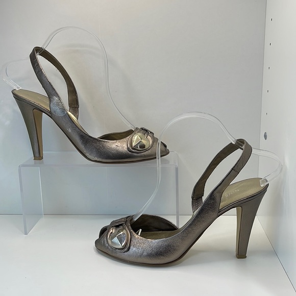 Nine West Pewter Peep toe Sling back leather shoes 8.5 - Picture 1 of 11